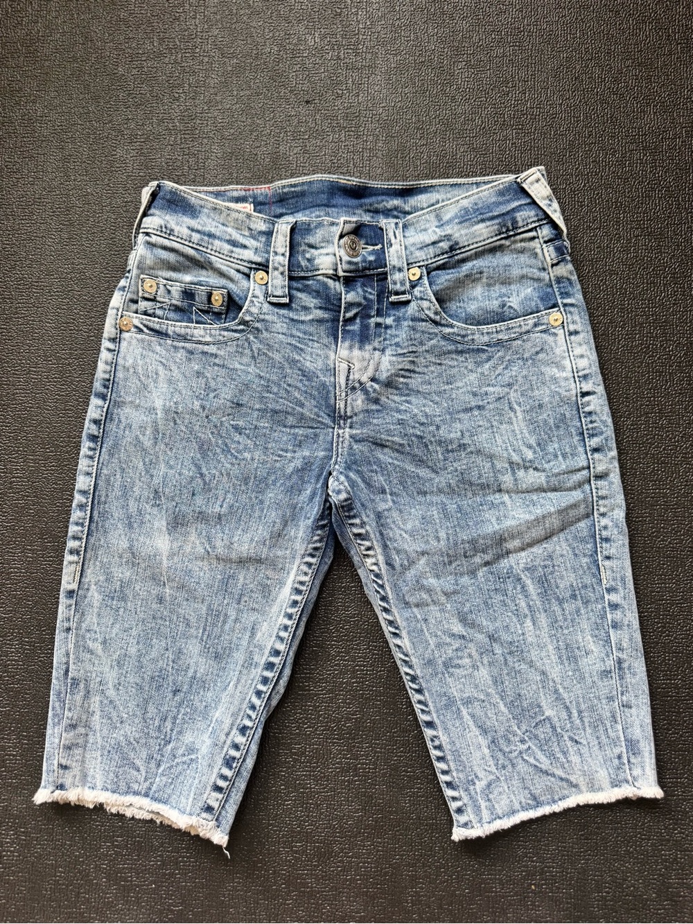 True Religion Light Wash Blue Denim Shorts with Signature Logo